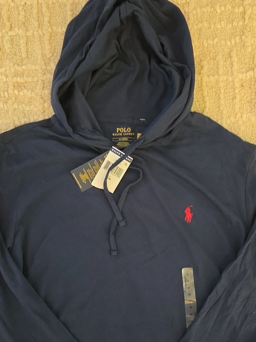 Polo Ralph Lauren Men's Jersey Hooded T-Shirt Navy Blue Red Pony - Size M NWT